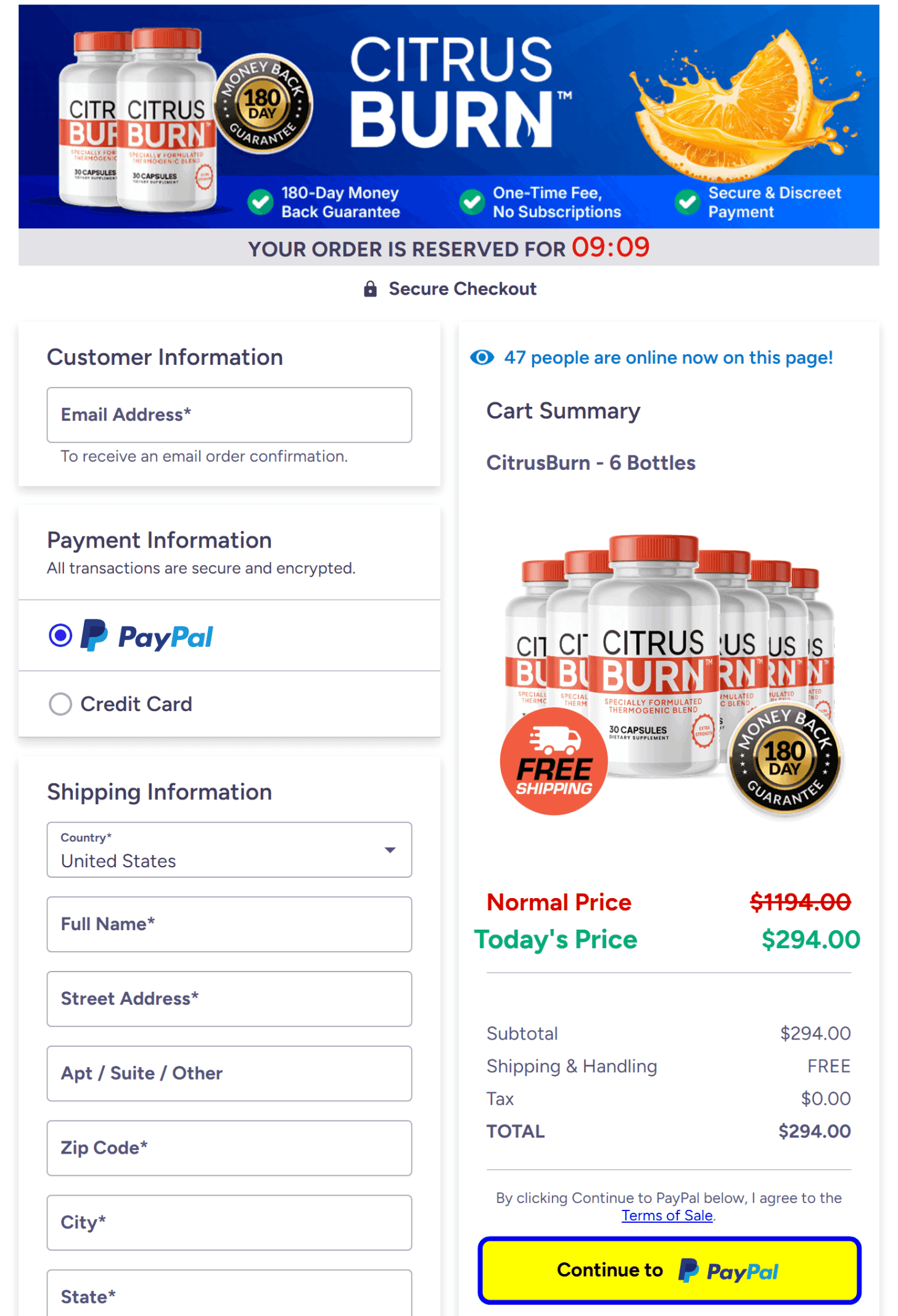 Citrus Burn Checkout Page 